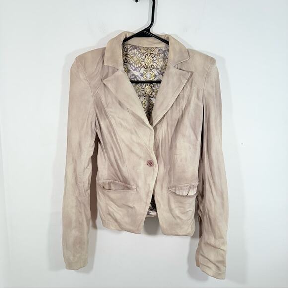 S.W.O.R.D. 100% Genuine Leather Taupe Gray Stone Wash Blazer Jacket XS SWORD Y2K - Picture 1 of 9